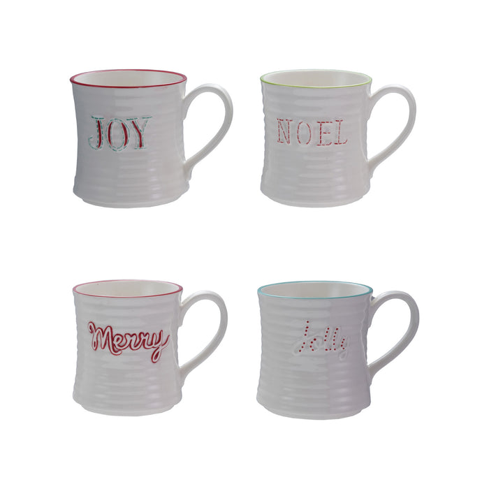 10 oz. Embossed Stoneware Mug with Colored Rim, 4 Styles
