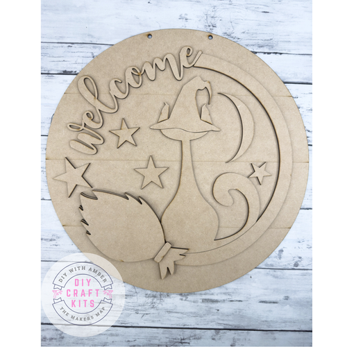 15 in Round Halloween Cat Door Hanger Sign DIY Kit