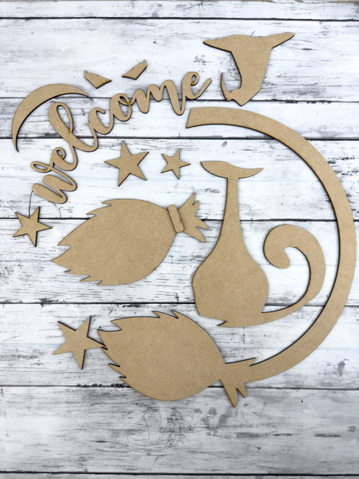 15 in Round Halloween Cat Door Hanger Sign DIY Kit