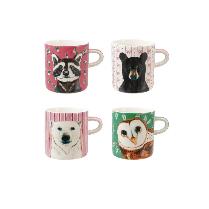16 oz. Stoneware Mug with Holiday Pattern & Animal, 4 Styles