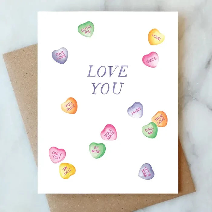 Candy Hearts Love Greeting Card