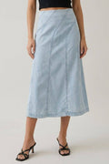 DENIM DIAGONAL LINE DETAIL MIDI SKIRT - 6640S