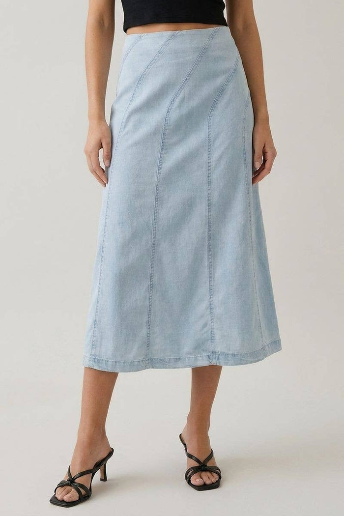 DENIM DIAGONAL LINE DETAIL MIDI SKIRT - 6640S