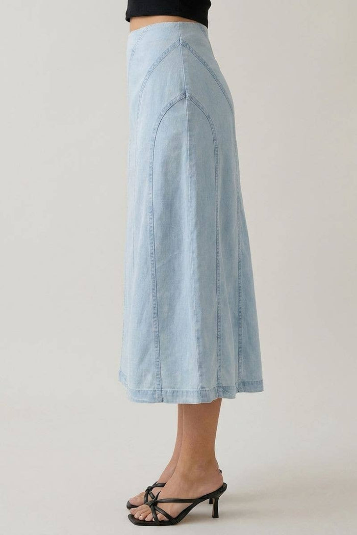 DENIM DIAGONAL LINE DETAIL MIDI SKIRT - 6640S