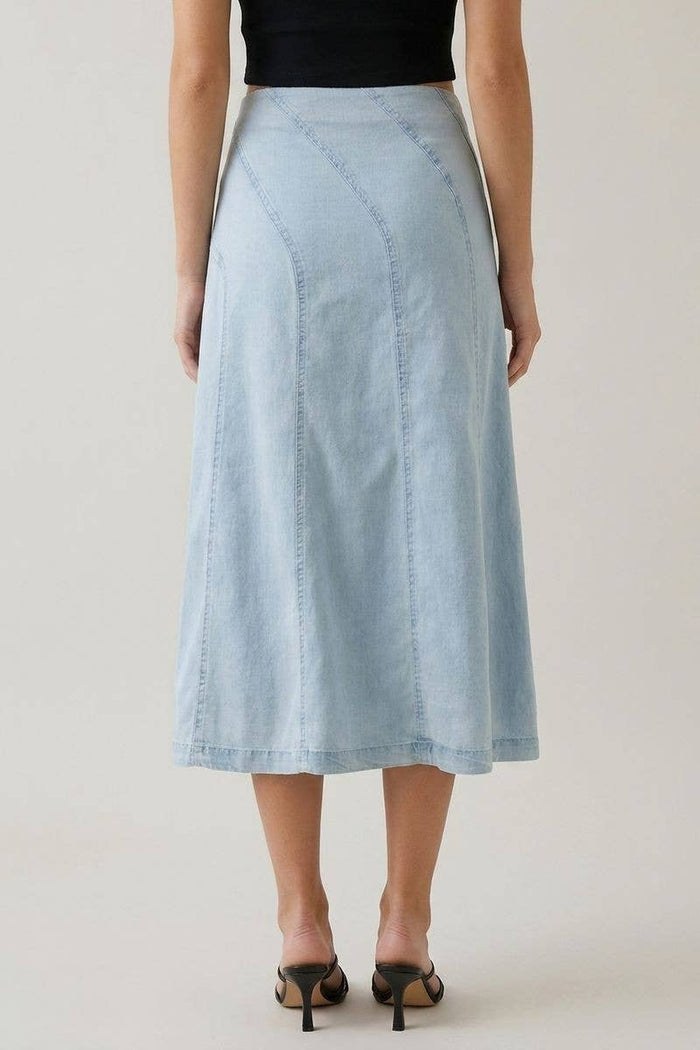 DENIM DIAGONAL LINE DETAIL MIDI SKIRT - 6640S