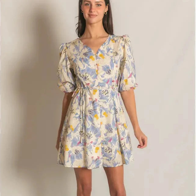 Elastic Cuff Button Down Mini Dress