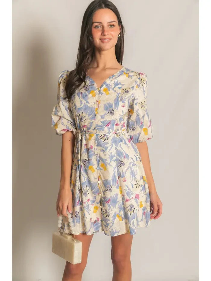 Elastic Cuff Button Down Mini Dress