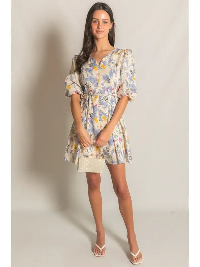 Elastic Cuff Button Down Mini Dress