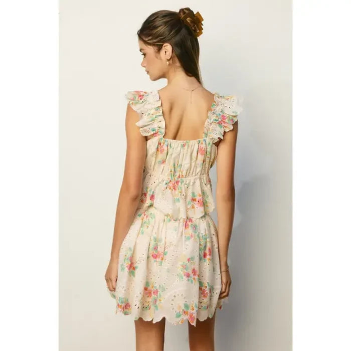 Floral Eyelet Scalloped Hem Flared Top