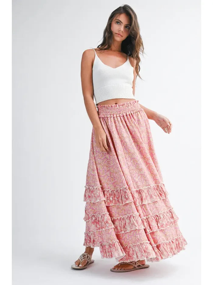 Floral Ruffle Maxi Skirt