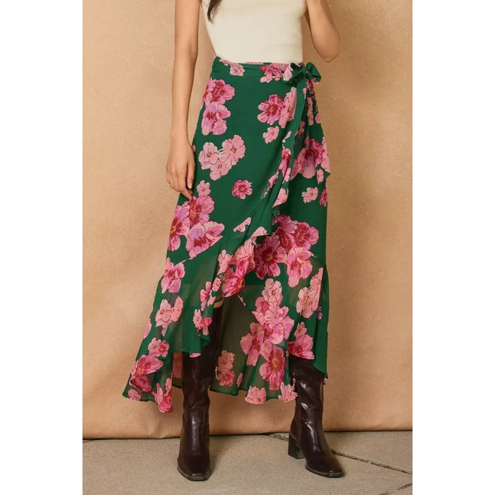 Floral Ruffled Hem Wrap Skirt