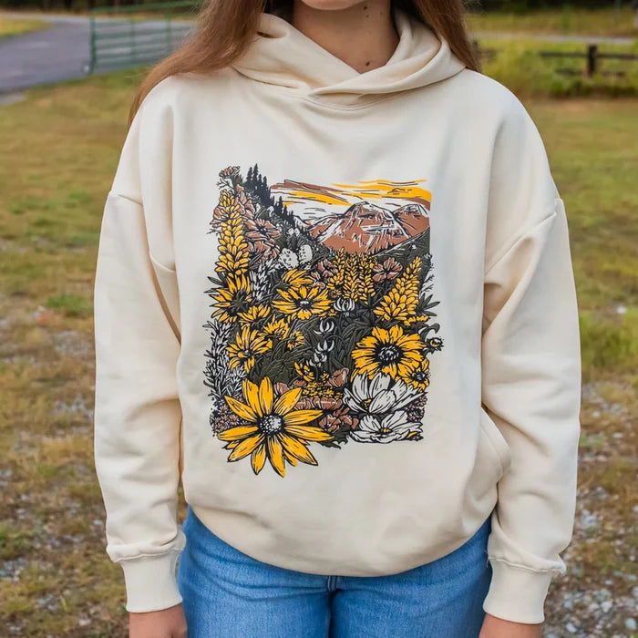 Flower Meadow Unisex Hoodie - Natural