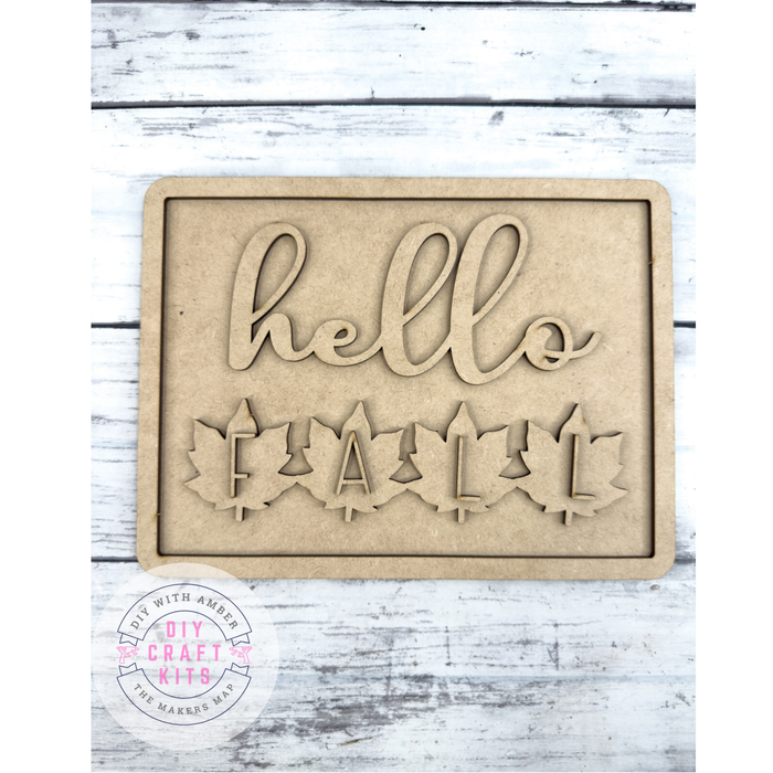 Framed Hello Fall with leaves Sign DIY Kit