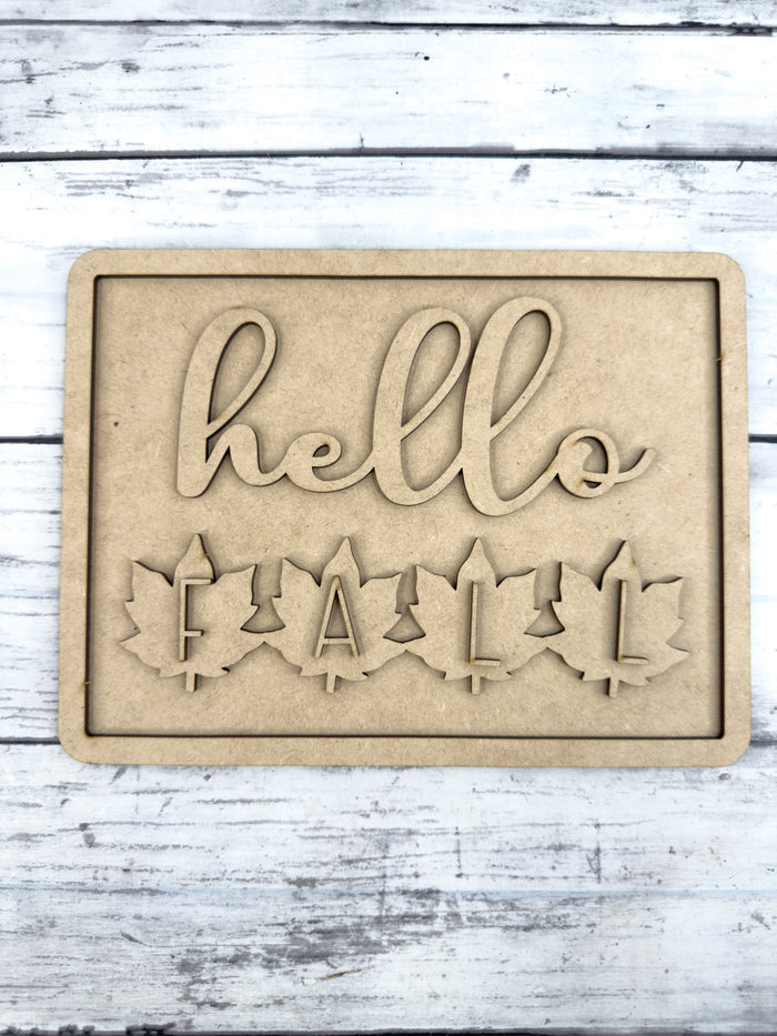 Framed Hello Fall with leaves Sign DIY Kit