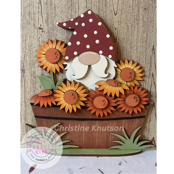 Gnome Sunflowers in basket DIY Kit