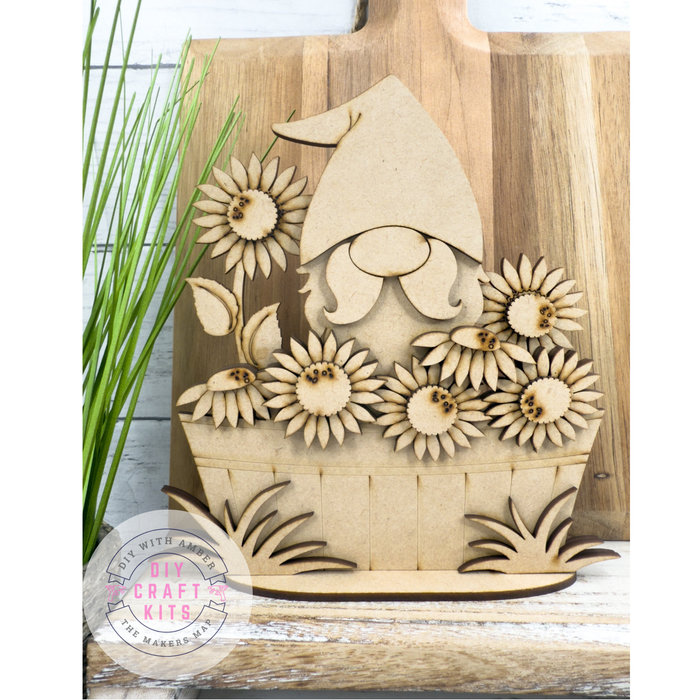 Gnome Sunflowers in basket DIY Kit