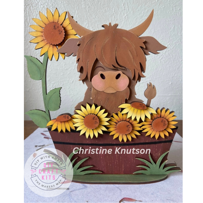 Highland Cow Sunflowers in basket DIY Kit