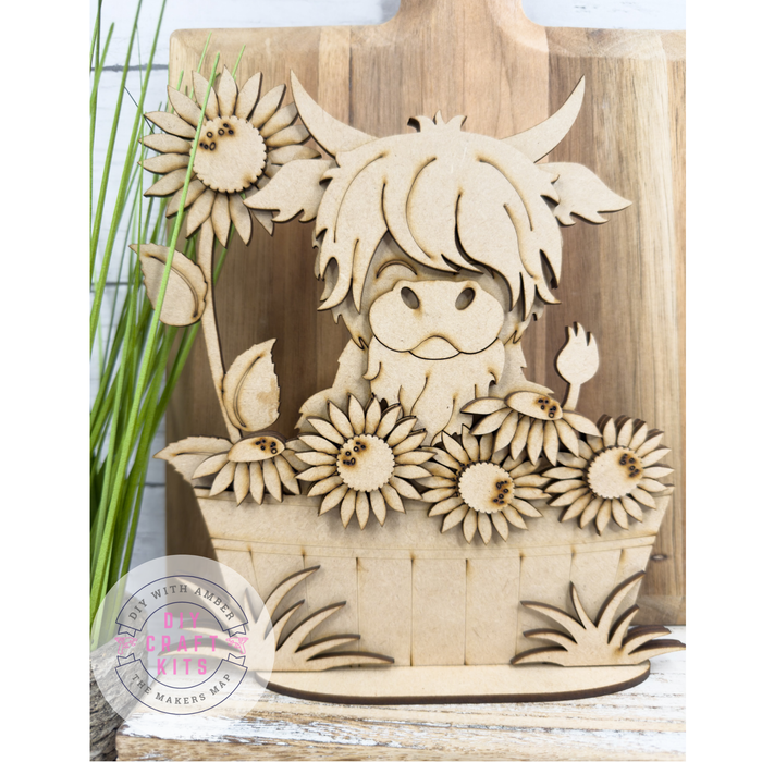 Highland Cow Sunflowers in basket DIY Kit