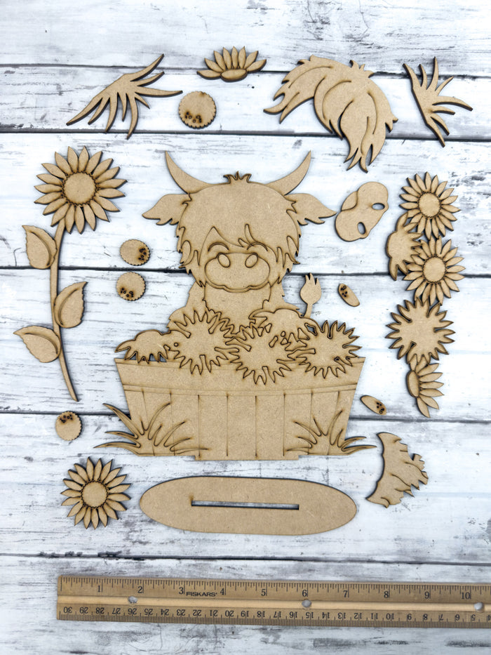 Highland Cow Sunflowers in basket DIY Kit