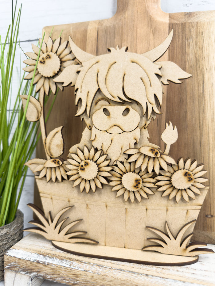 Highland Cow Sunflowers in basket DIY Kit