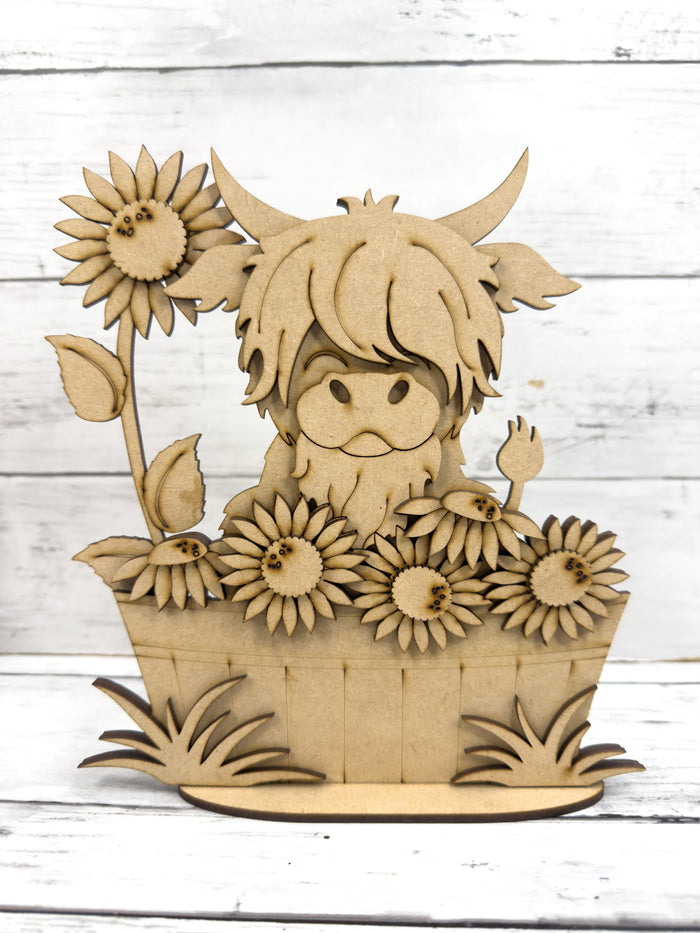 Highland Cow Sunflowers in basket DIY Kit