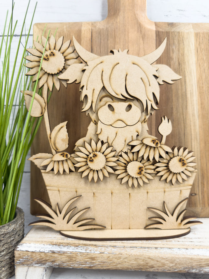 Highland Cow Sunflowers in basket DIY Kit
