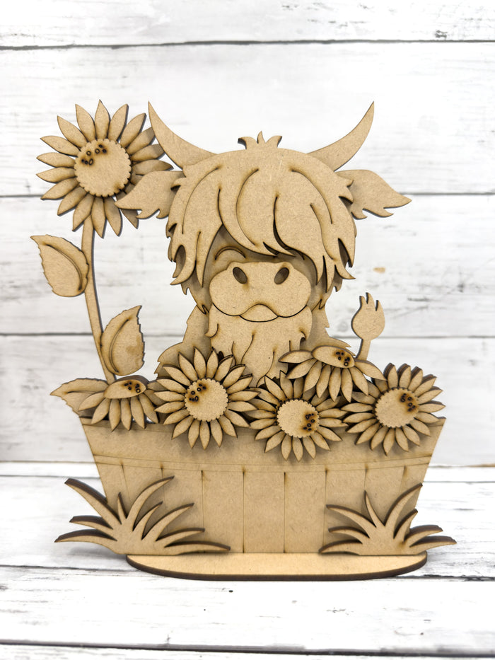 Highland Cow Sunflowers in basket DIY Kit