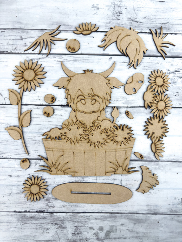 Highland Cow Sunflowers in basket DIY Kit