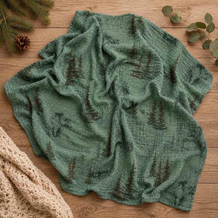 Holiday Bear Muslin Swaddle