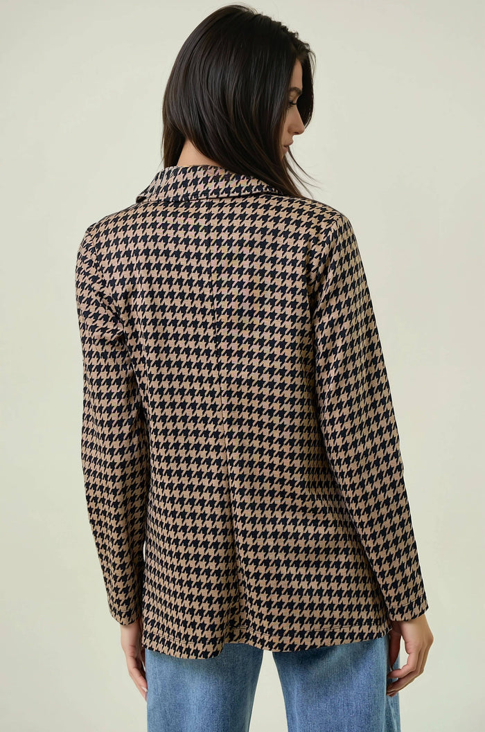 HOUNDSTOOTH JACQUARD SHAWL NECK BLAZER JACKET - 10706J