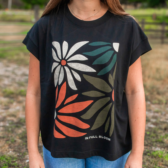 In Full Bloom Ladies Tee - Washed Jet Black