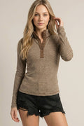 LONG SLEEVE STRIPED HENLEY TOP - 46260T