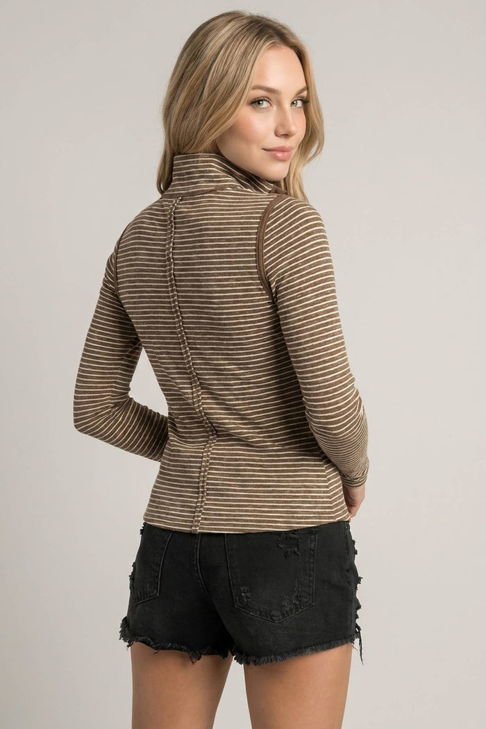 LONG SLEEVE STRIPED HENLEY TOP - 46260T