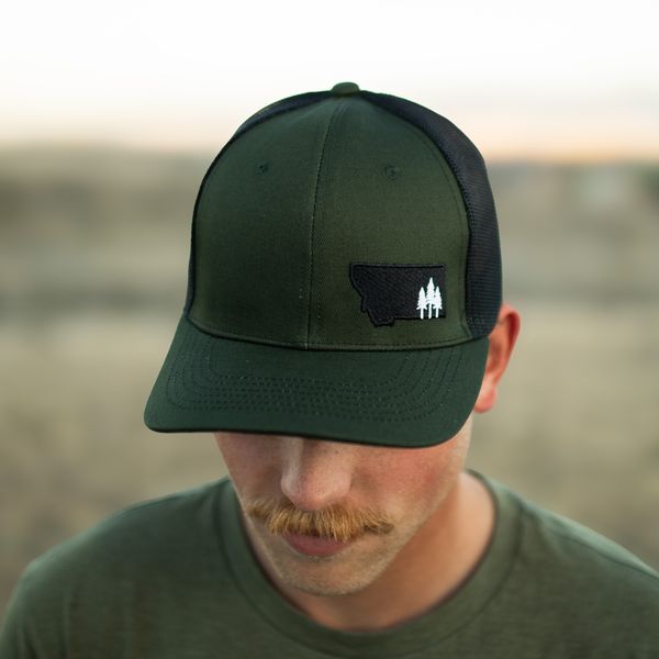 Montana Scene Tree Trucker -Dark Green