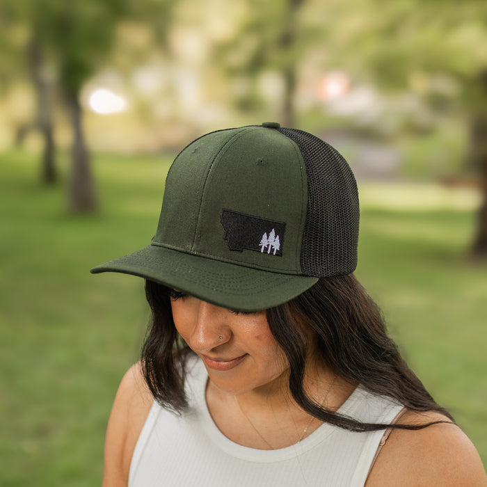 Montana Scene Tree Trucker -Dark Green