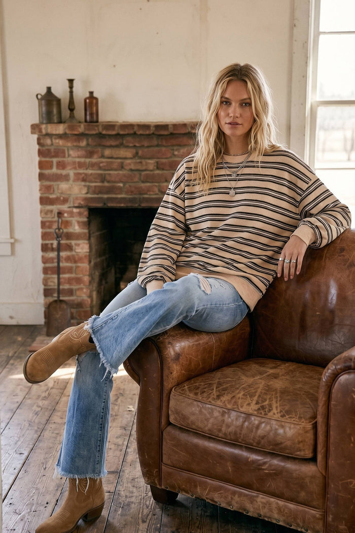 Oversized French Terry Striped Sweatshirt