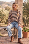 Oversized Melange Stripe French Terry Pullover Sweatshirt