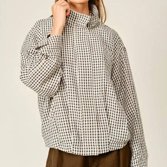 Plaid Funnel Neck Bomber Jacket