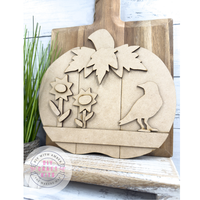 Plank Pumpkin Crow Flowers DIY Kit