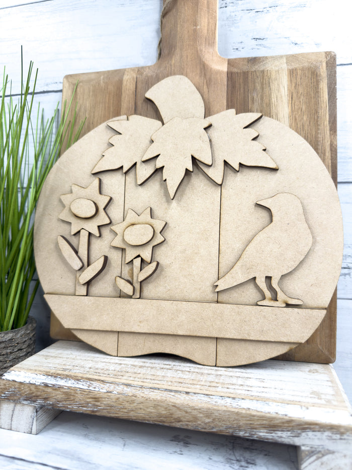Plank Pumpkin Crow Flowers DIY Kit