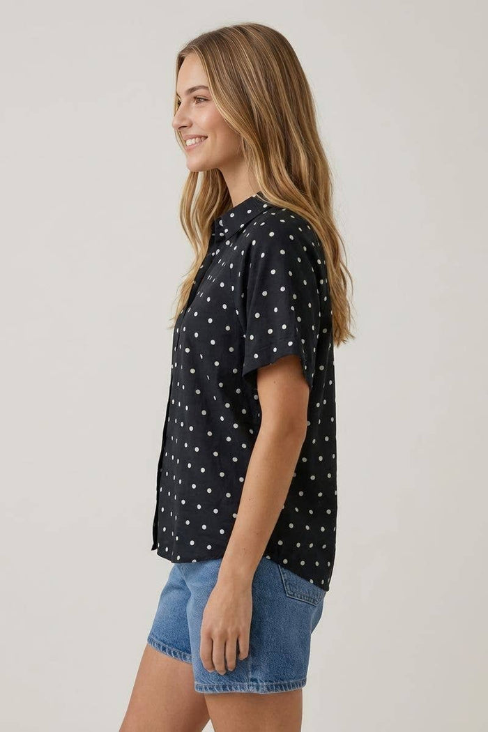 POLKA DOT BUBBLE SLEEVE BLOUSE - 45780T