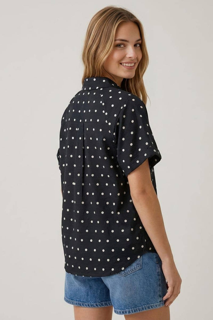 POLKA DOT BUBBLE SLEEVE BLOUSE - 45780T