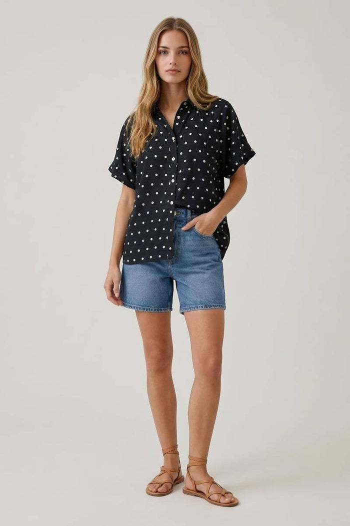 POLKA DOT BUBBLE SLEEVE BLOUSE - 45780T