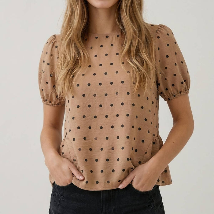 POLKA DOT SSLV PEPLUM BLOUSE - 45917T