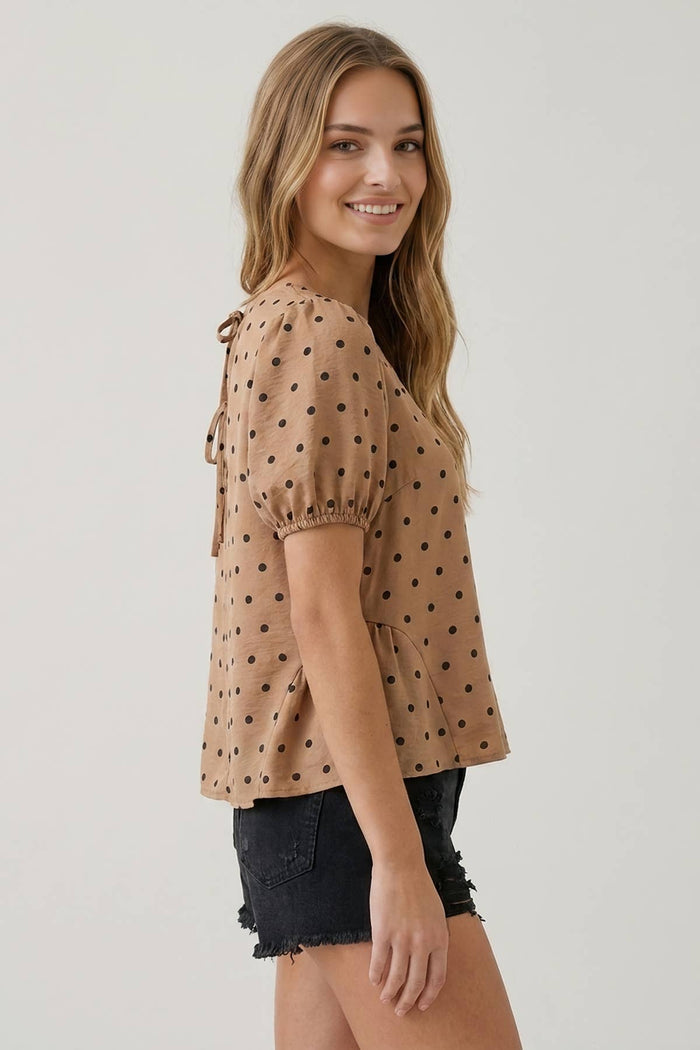 POLKA DOT SSLV PEPLUM BLOUSE - 45917T