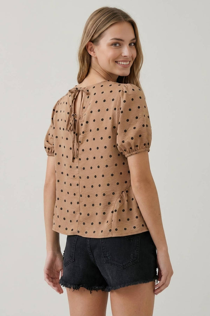 POLKA DOT SSLV PEPLUM BLOUSE - 45917T