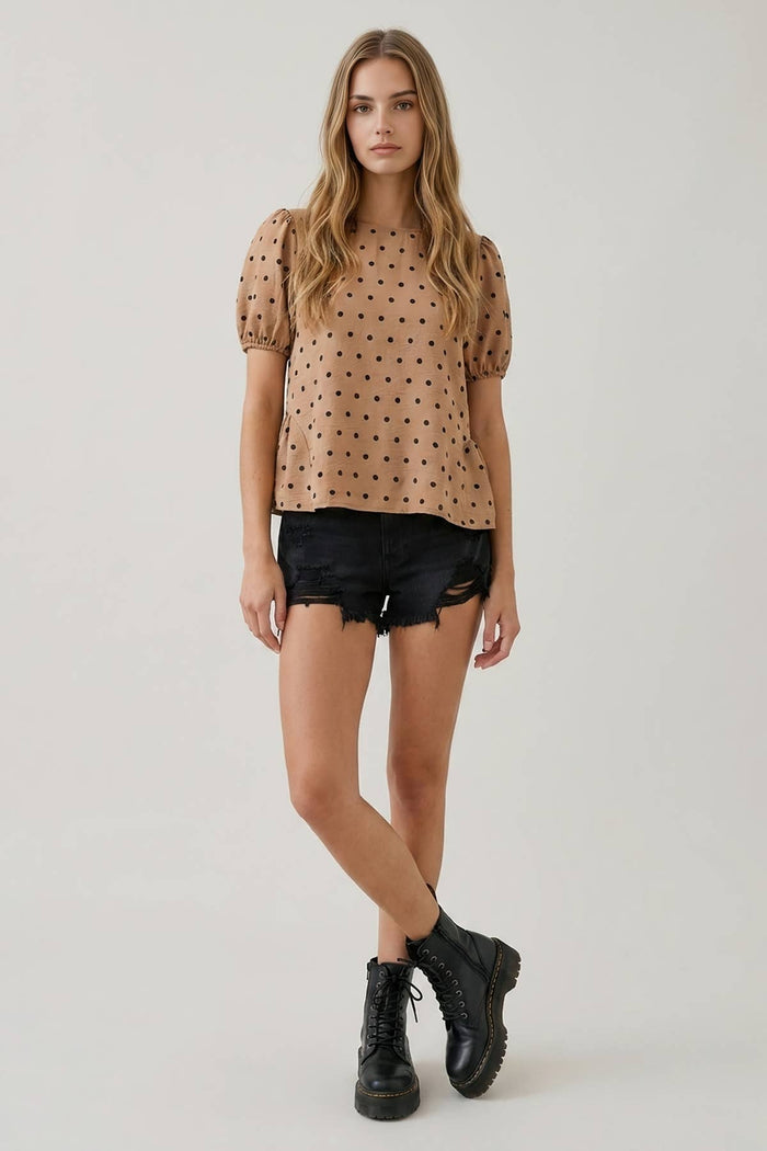 POLKA DOT SSLV PEPLUM BLOUSE - 45917T