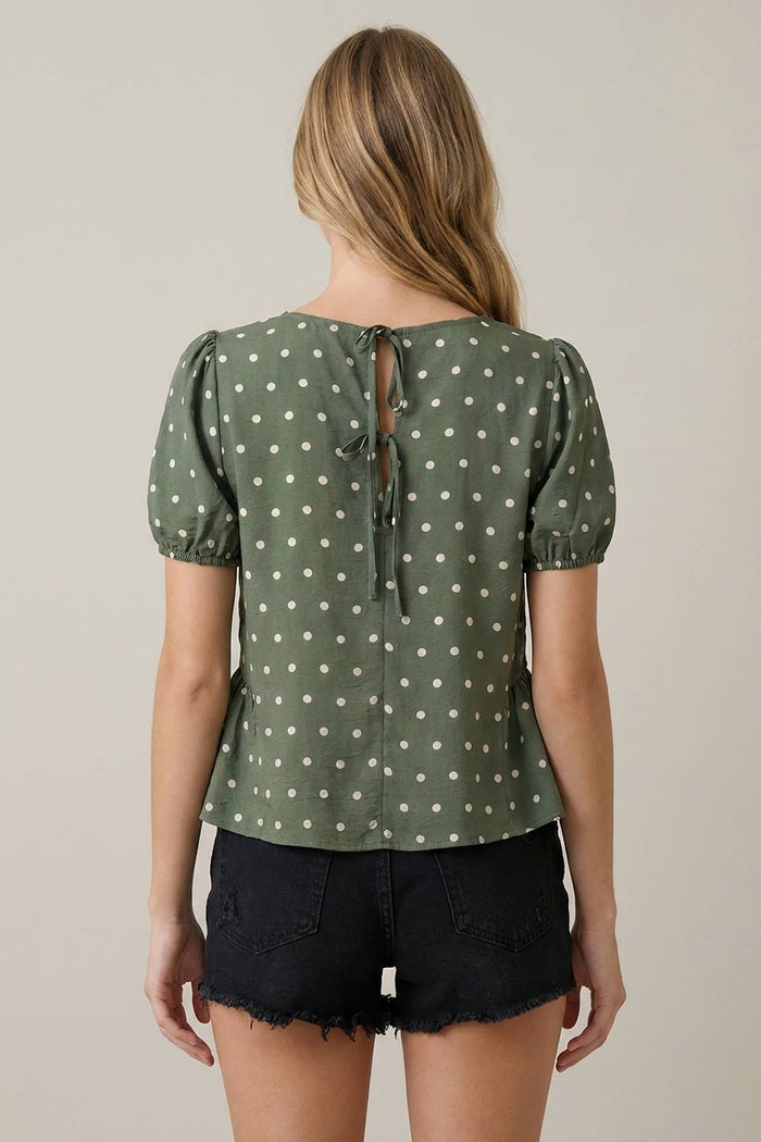 POLKA DOT SSLV PEPLUM BLOUSE - 45917T