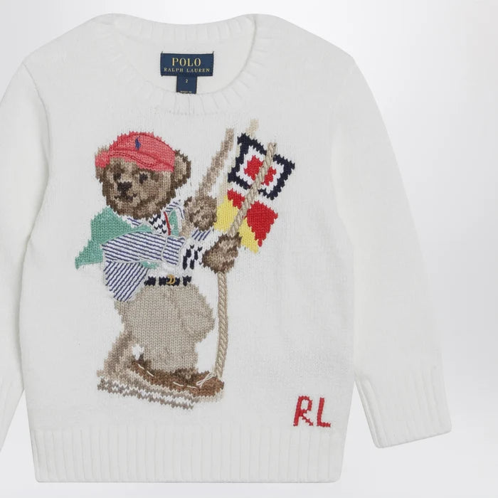 Polo Ralph Lauren - White cotton sweater with Polo Bear