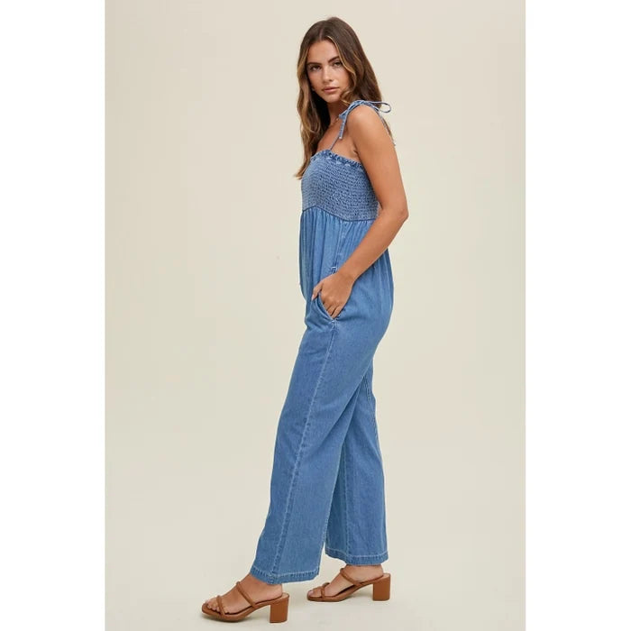 Smocked Bust Denim Jumpsuit